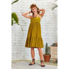 Los Banditos Ip Askılı Katlı Kare Yaka Elbise