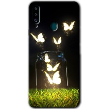 MRC İletişim Samsung Galaxy A20S Kılıf Hd Desen Baskılı Arka Kapak - Işıklı Kelebekler