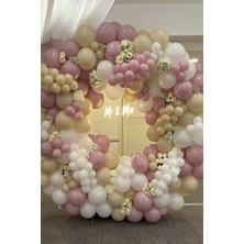 Bal10 Dünyası Retro Deniz Kumu Toz Pembe Beyaz Balon Seti 50 Adet