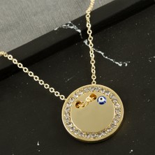 Feryal Yuvarlak İsim Yazılabilir Taşlı Boş Plaka Kolye