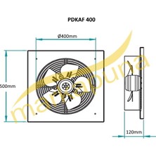 Fanex Pdkaf 2m 400 Kare Kasa 4900 M/³/h Dıştan Rotorlu Aksiyal Aspiratör