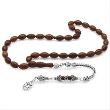 Tesbihane 925 Ayar Gümüş Püsküllü Koyu Renk Arpa Kesim Kuka Tesbih