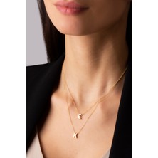 Lieza Kadın 925 Ayar Gümüş Çift Zincir Harf Kolye