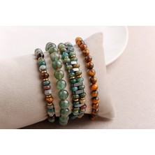 Osmanlı Doğal Taş Hematit-Kan Taşı-Yeşil Apatit-Gri Jasper-Kaplan Gözü Erkek Doğal Taş Bileklik Seti