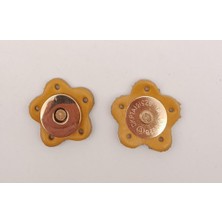 Angel Çanta Aksesuar Hardal Gerçek Derili Çiçek Model Mıknatıslı Çıtçıt Light Gold Metalli