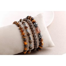 Osmanlı Doğal Taş Hematit-Kaplan Gözü-Dumanlı Kuvars Erkek Doğal Taş Bileklik Seti