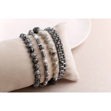 Osmanlı Doğal Taş Hematit-Lav-Obsidyen-Labradorit Erkek Doğal Taş Bileklik Seti