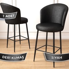 Uras Serisi Deri Bar Sandalyesi Deri Ada Mutfak Sandalyesi Siyah Metal Ayaklı