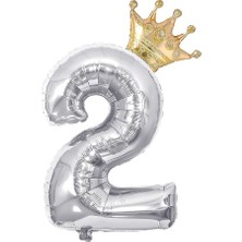 Patladı Gitti 2 Gümüş Rakam ve  Gold Kral Tacı Folyo Balon Doğum Günü Parti Kutlama Seti