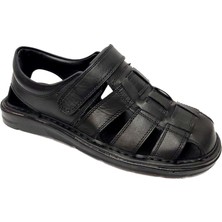 Moda Ayakkabı23 Moda Ayakkabı 0453 Siyah Deri Erkek Sandalet