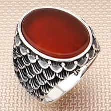 Takılingo 925 Ayar Gümüş Kırmızı Akik Taşlı Oval Sade Erkek Yüzük
