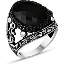 Takılingo 925 Ayar Gümüş Siyah Mini Zirkon Taş Detaylı Çapa Motifli Erkek Yüzük