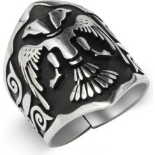 Takılingo 925 Ayar Gümüş Çift Kartal Başlı Zihgir Model Başparmak Erkek Yüzük