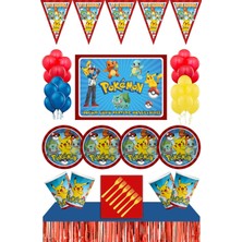 Parti Furyası Pokemon Doğum Günü Konsepti Afişli 8 kişilik Masa Etekli Pokemon Doğum Günü Seti 