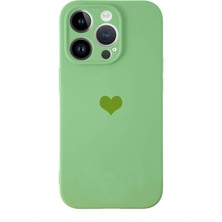 Kzy Apple iPhone 14 Pro Max Kapak Kalp Logolu Kamera Korumalı Içi Kadife Lansman Silikon Kılıf - Yeşil