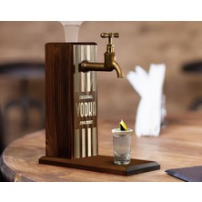 Bk Gift Aynalı Altın Kabartma Musluklu Doğal Ceviz Ahşap Vodka Standı, Home Bar, Içecek Dispenseri, Ahşap Içecek Çeşmesi-1