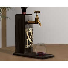 Bk Gift Aynalı Altın Kabartma Musluklu Doğal Siyah(Ebony) Ahşap Şarap Standı, Home Bar, Içecek Dispenseri, Ahşap Içecek Çeşmesi-9