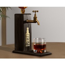 Bk Gift Aynalı Altın Kabartma Musluklu Doğal Siyah(Ebony) Ahşap Viski Standı, Home Bar, Içecek Dispenseri, Ahşap Içecek Çeşmesi-3