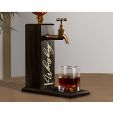 Bk Gift Aynalı Altın Kabartma Musluklu Doğal Siyah(Ebony) Ahşap Viski Standı, Home Bar, Içecek Dispenseri, Ahşap Içecek Çeşmesi-2