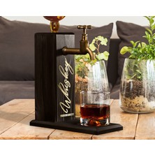 Bk Gift Aynalı Altın Kabartma Musluklu Doğal Siyah(Ebony) Ahşap Viski Standı, Home Bar, Içecek Dispenseri, Ahşap Içecek Çeşmesi-2