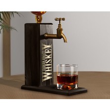 Bk Gift Aynalı Altın Kabartma Musluklu Doğal Siyah(Ebony) Ahşap Viski Standı, Home Bar, Içecek Dispenseri, Ahşap Içecek Çeşmesi-6