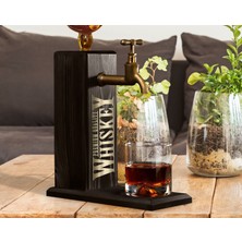 Bk Gift Aynalı Altın Kabartma Musluklu Doğal Siyah(Ebony) Ahşap Viski Standı, Home Bar, Içecek Dispenseri, Ahşap Içecek Çeşmesi-6