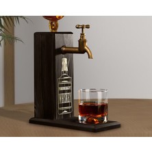 Bk Gift Aynalı Altın Kabartma Musluklu Doğal Siyah(Ebony) Ahşap Viski Standı, Home Bar, Içecek Dispenseri, Ahşap Içecek Çeşmesi-7