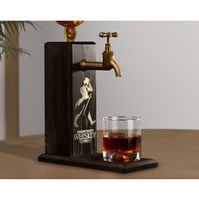 Bk Gift Aynalı Altın Kabartma Musluklu Doğal Siyah(Ebony) Ahşap Viski Standı, Home Bar, Içecek Dispenseri, Ahşap Içecek Çeşmesi-9