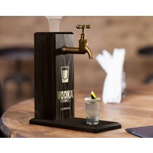 Bk Gift Aynalı Altın Kabartma Musluklu Doğal Siyah(Ebony) Ahşap Vodka Standı, Home Bar, Içecek Dispenseri, Ahşap Içecek Çeşmesi-4