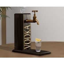 Bk Gift Aynalı Altın Kabartma Musluklu Doğal Siyah(Ebony) Ahşap Vodka Standı, Home Bar, Içecek Dispenseri, Ahşap Içecek Çeşmesi-5