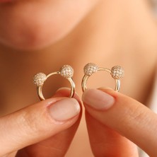 Sembol Gold Altın Halka Küpe Taşlı Top Detay 1.3 cm