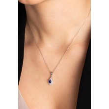 Lieza Kadın 925 Ayar Gümüş Damla Safir Taşlı Kolye