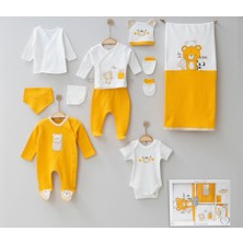 Mini Cayzen 3002mc Bebek Waffle Ayıcık Desenli Onlu Hardal Kutulu Zıbın Seti (0-3 Ay)