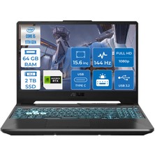 Asus TUF Gaming F15 Intel Core i5 11400H 64GB 2TB SSD 4GB RTX2050 Freedos 15.6" FHD 144Hz Taşınabilir Bilgisayar FX506HF-HN02834