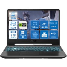 Asus TUF Gaming F15 Intel Core i5 11400H 32GB 2TB SSD 4GB RTX2050 Windows 11 Pro 15.6" FHD 144Hz Taşınabilir Bilgisayar FX506HF-HN02827