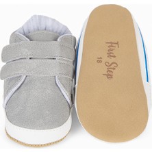 First Step Gri Renkli Şeritli Cırt Cırtlı Erkek Bebek Patik Ilk Adım AYAKKABISI-GRI/GREY-G-2351