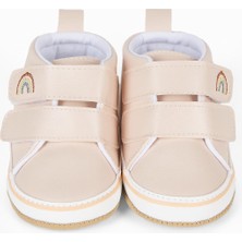 First Step Gökkuşağı Nakışlı Cırt Cırtlı Kız Bebek Patik Ilk Adım AYAKKABISI-PUDRA-G-2360