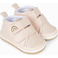 First Step Gökkuşağı Nakışlı Cırt Cırtlı Kız Bebek Patik Ilk Adım AYAKKABISI-PUDRA-G-2360