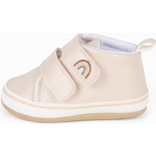 First Step Gökkuşağı Nakışlı Cırt Cırtlı Kız Bebek Patik Ilk Adım AYAKKABISI-PUDRA-G-2360