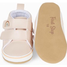 First Step Gökkuşağı Nakışlı Cırt Cırtlı Kız Bebek Patik Ilk Adım AYAKKABISI-PUDRA-G-2360