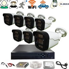 qromax 7 Kameralı Gece Renkli Gösteren Yuz ve Hareket Algılayan 5mp 4 Warm LED 6504 Güvenlik Kamerası Seti