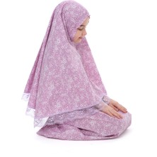 Oulabi Mir Kız Çocuk Namaz Elbisesi Pamuklu Çiçek Baskılı Dantel Detaylı Lila