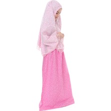 Oulabi Mir Kız Çocuk Namaz Elbisesi Pamuklu Kalp Baskılı Pembe