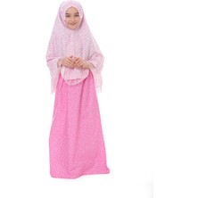 Oulabi Mir Kız Çocuk Namaz Elbisesi Pamuklu Kalp Baskılı Pembe