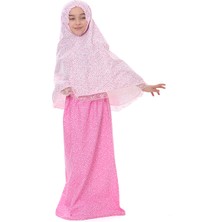 Oulabi Mir Kız Çocuk Namaz Elbisesi Pamuklu Kalp Baskılı Pembe