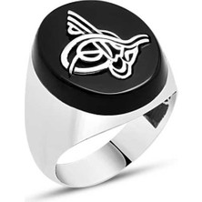 Amberkan Oniks Taş Üzeri Tuğralı Erkek Yüzük