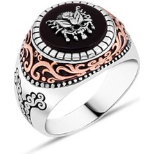 Amberkan Oniks Taş Üzeri Osmanlı Devlet Armalı Erkek Yüzük