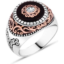 Amberkan Oniks Taş Üzeri Tek Taşlı Erkek Yüzük