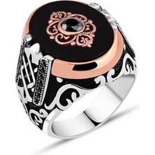 Amberkan Oniks Taşlı Ortası Zirkon Taşlı Motifli Erkek Yüzük