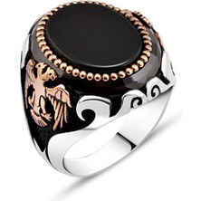 Amberkan Oniks Taşlı Yanları Selçuklu Karatalı Erkek Yüzük